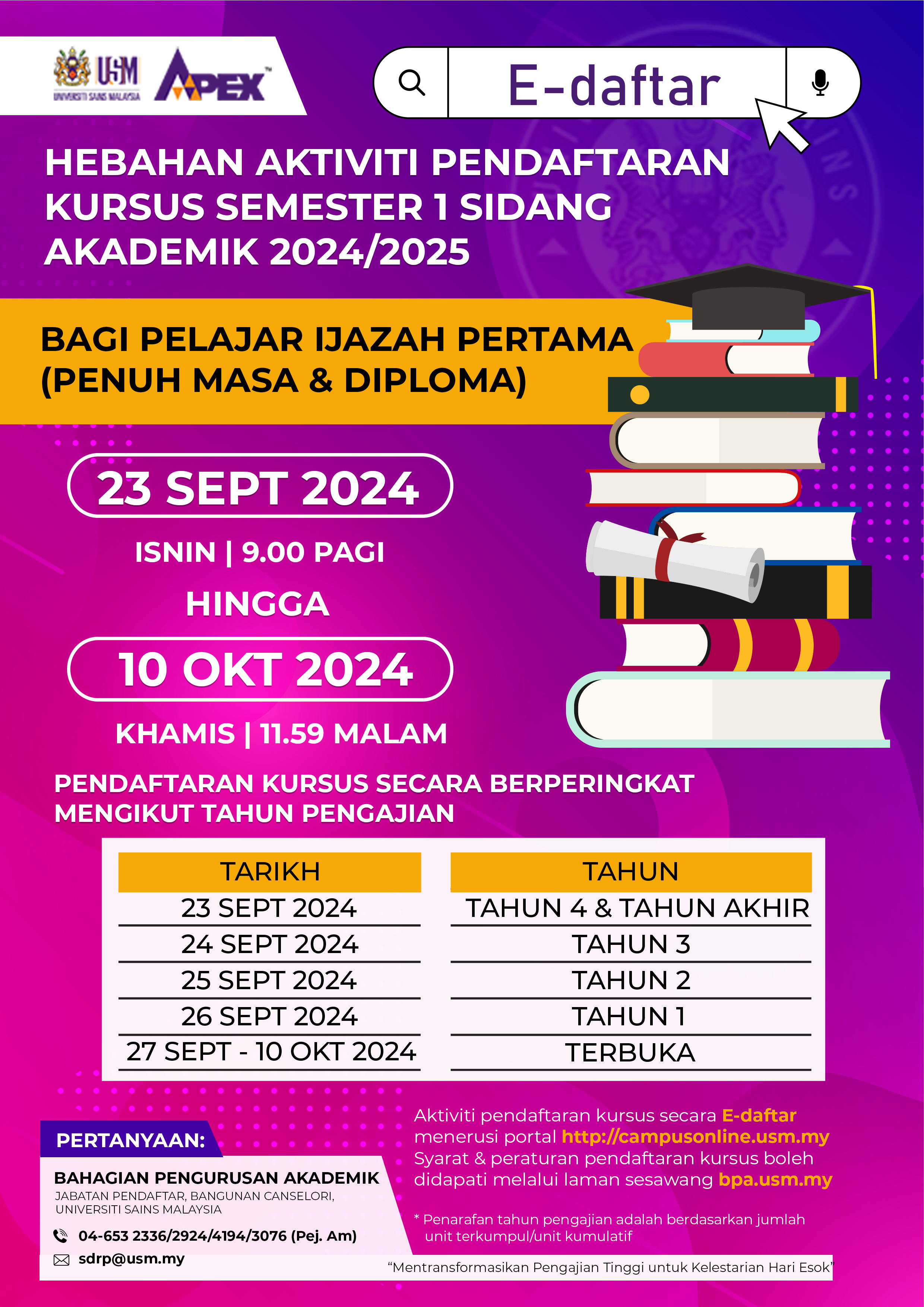 Poster Versi BM Pendaftaran Kursus SEM 1 2024.2025